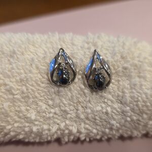 Sterling Silver Teardrop Stud Earrings with Metallic Gray Accent